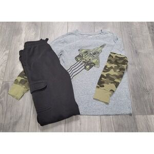 Boys Jumping Beans 2-Piece Outfit Long Sleeve Shirt/Sweatpants Size 7 Camo Plane